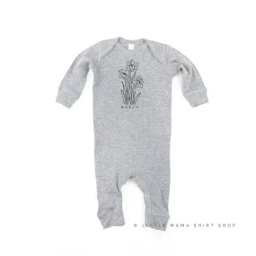 MARCH BIRTH FLOWER - Daffodil - One Piece Baby Sleeper