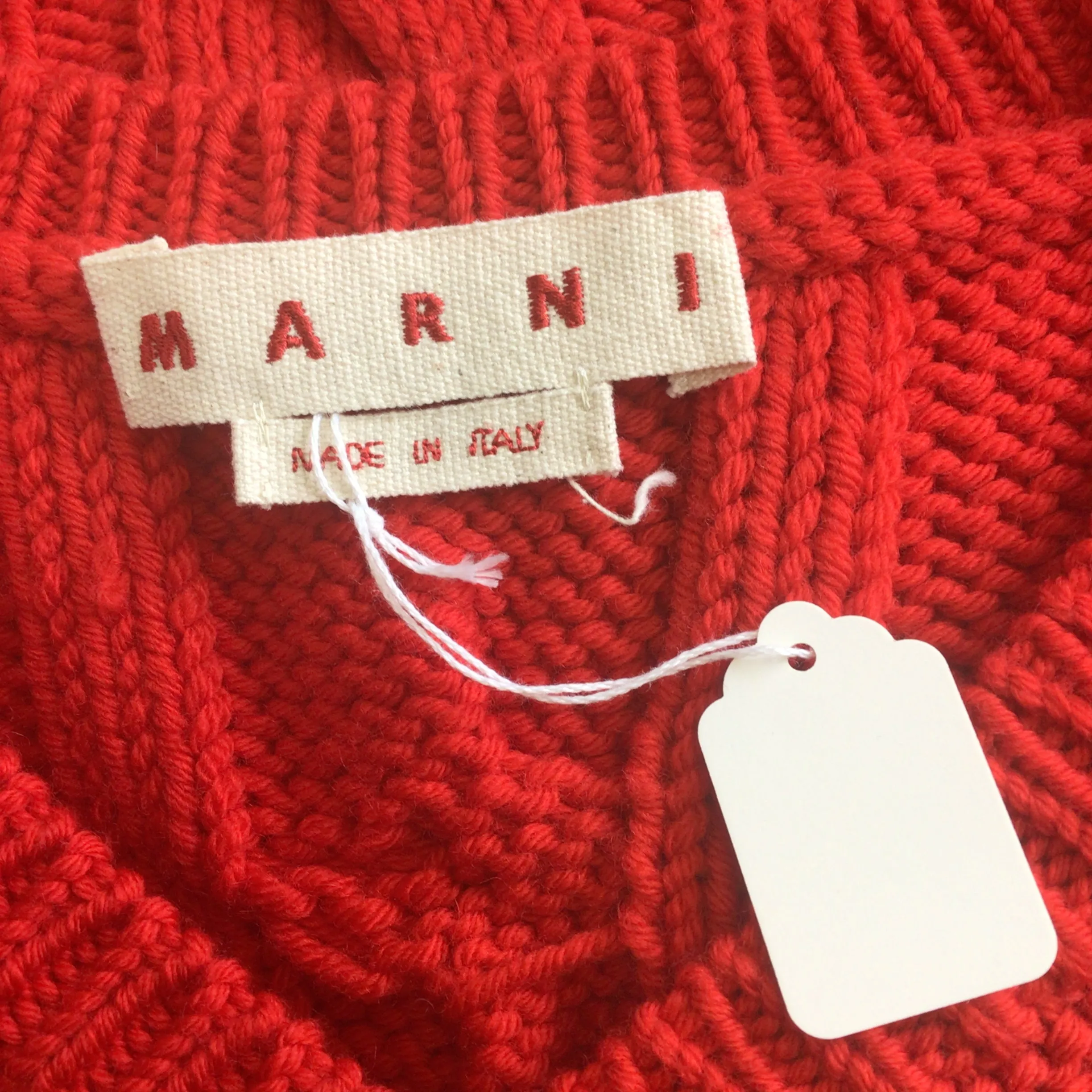 Marni Red 2022 Sleeveless V-Neck Cable Knit Wool Sweater