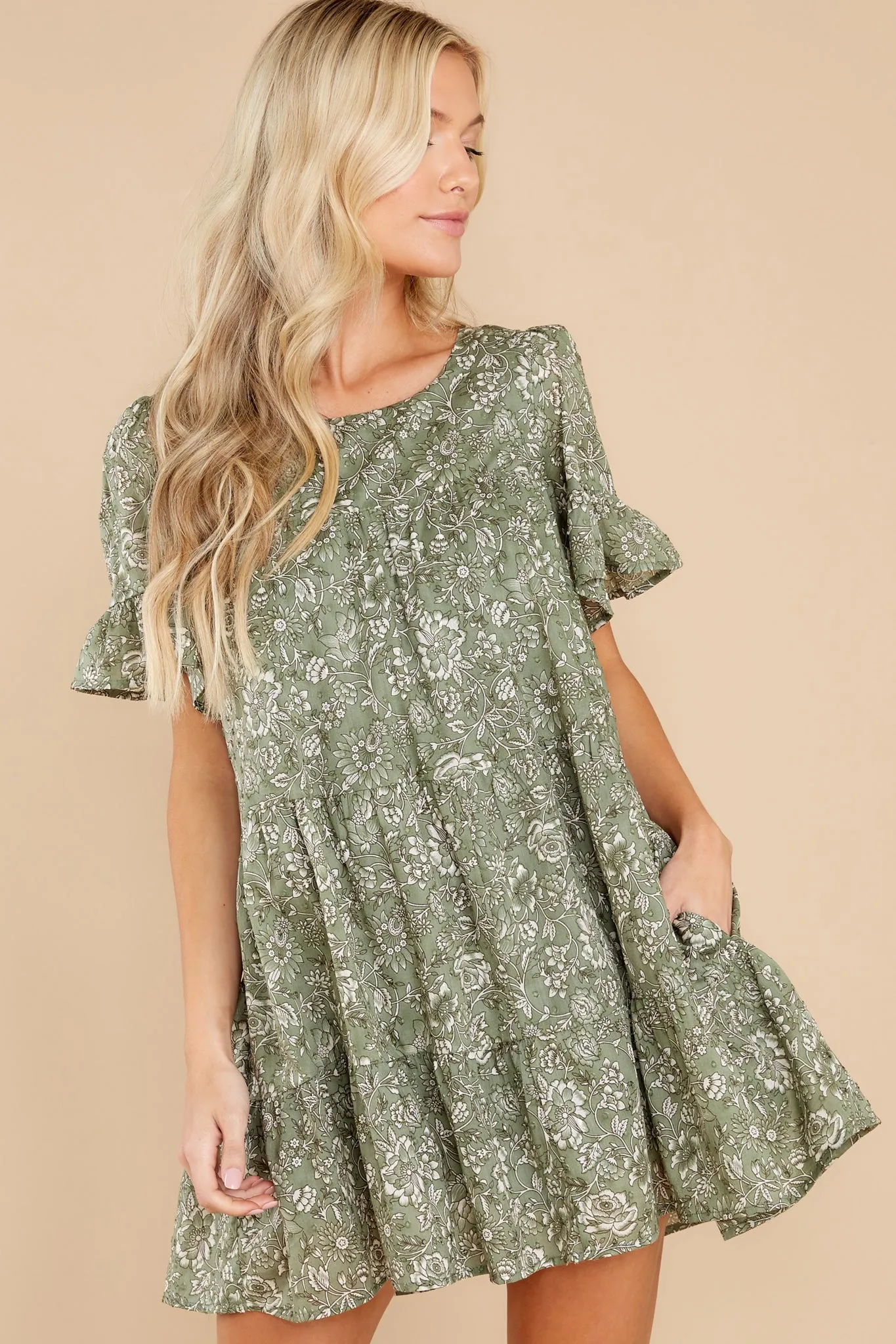 Meadow Views Sage Green Floral Print Dress