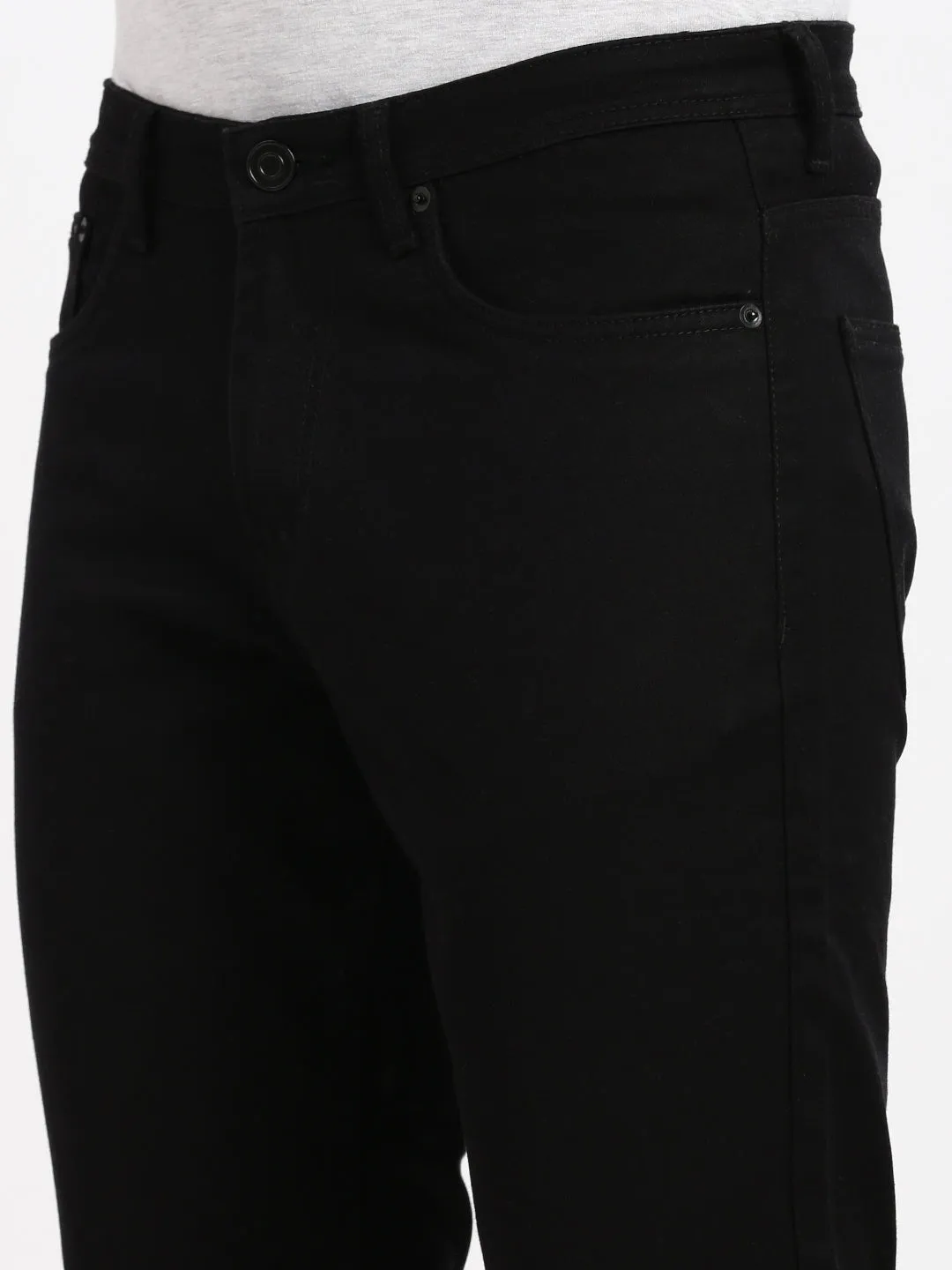 Men Slim Fit Cropped Black Jeans