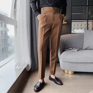 Men's Business Casual Dress Pants British High Waist Slim Fit Trousers