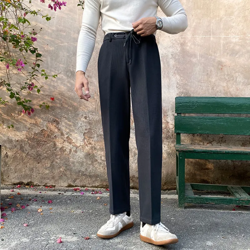 Men's Business Casual Straight Retro Lace-up Elastic Waist Pants