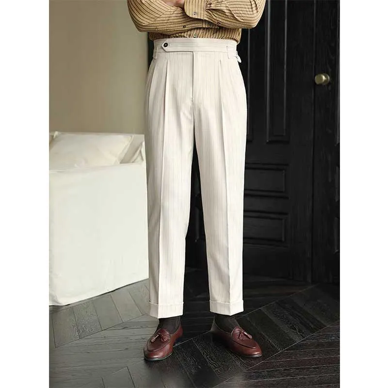 Men's Business Casual Striped High Waist Straight Pants