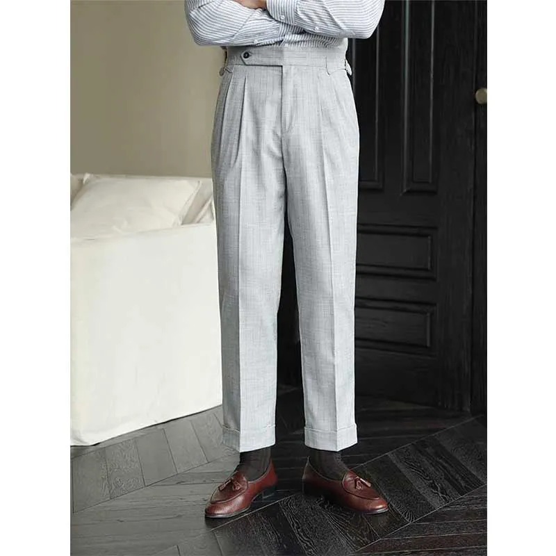 Men's Business Casual Striped High Waist Straight Pants