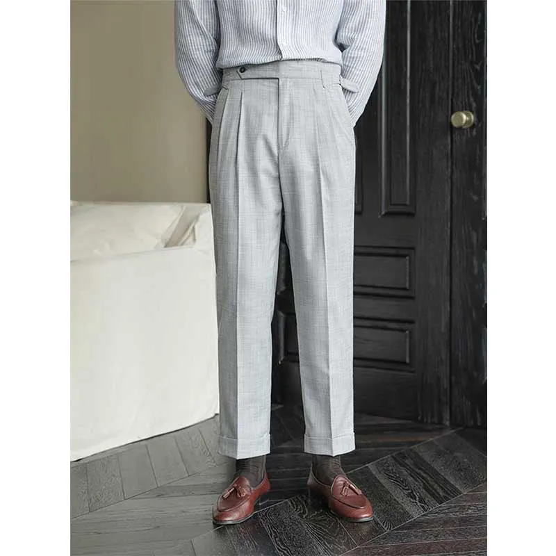 Men's Business Casual Striped High Waist Straight Pants