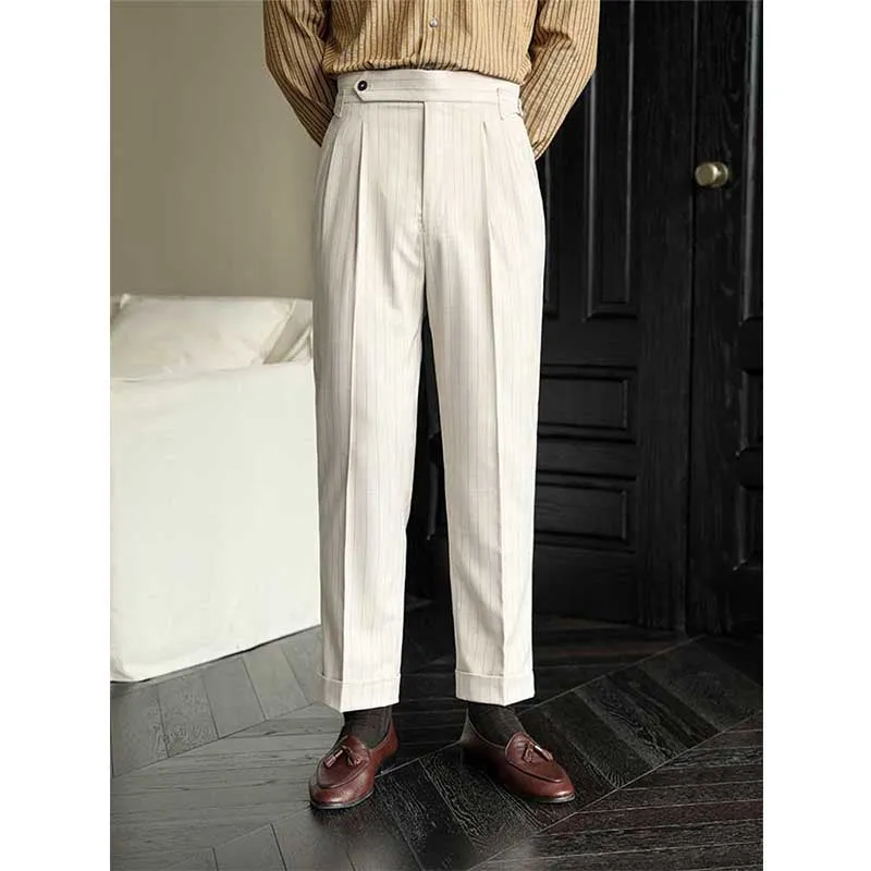 Men's Business Casual Striped High Waist Straight Pants