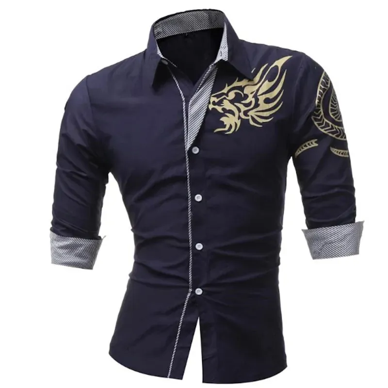 Mens Long-Sleeved Dress Shirt Dragons