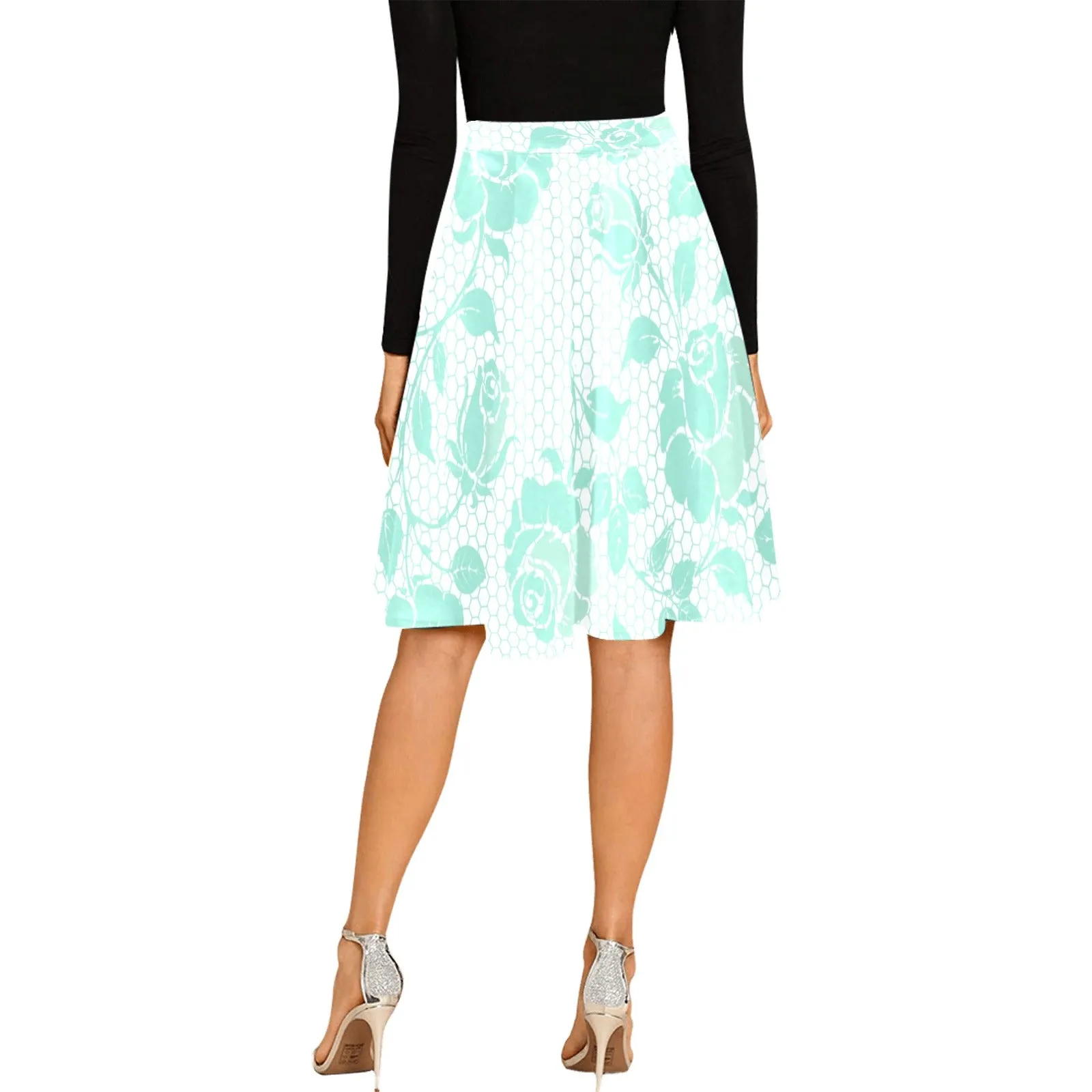 mint rose 2 print Melete Pleated Midi Skirt (Model D15)