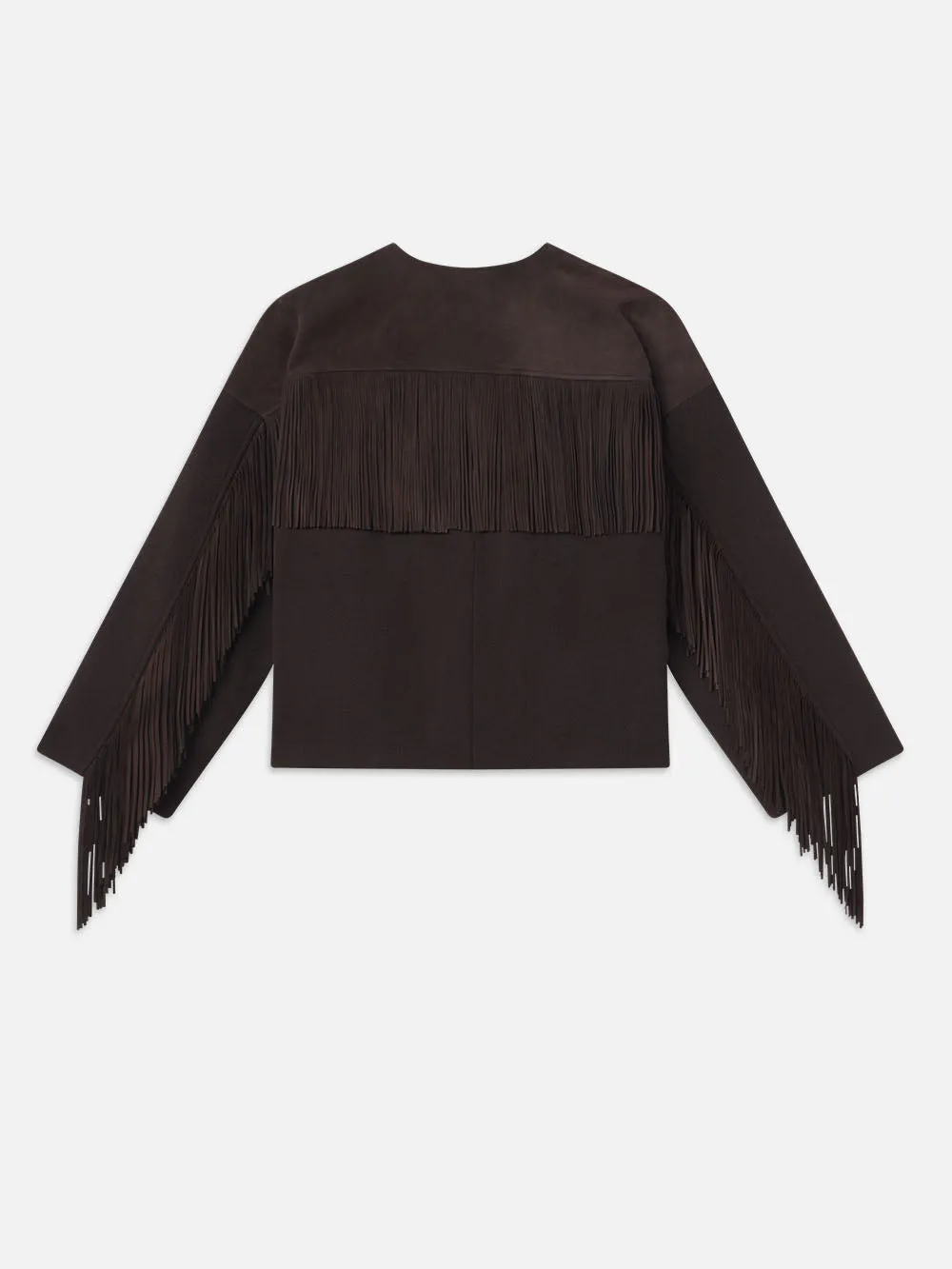 Mix Suede Fringe Coat -- Chocolate Brown