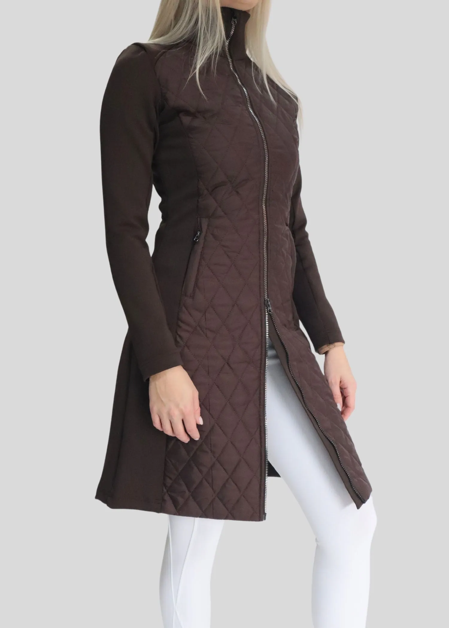 MoQuinn Quilted Hybrid Long Jacket - Brown