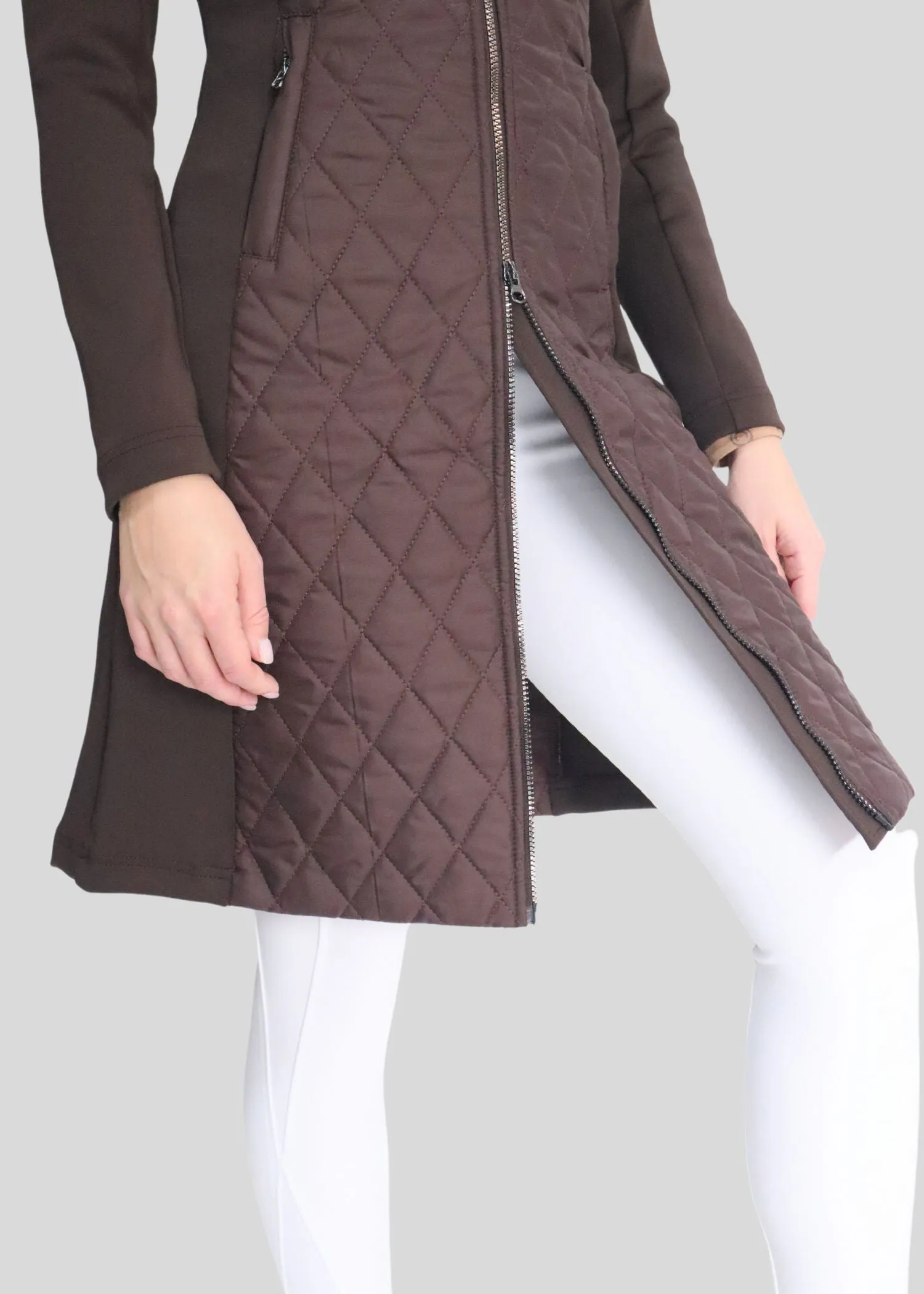 MoQuinn Quilted Hybrid Long Jacket - Brown