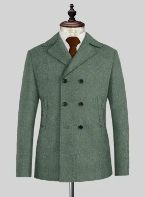 Naples Wide Herringbone Sage Green Tweed Pea Coat