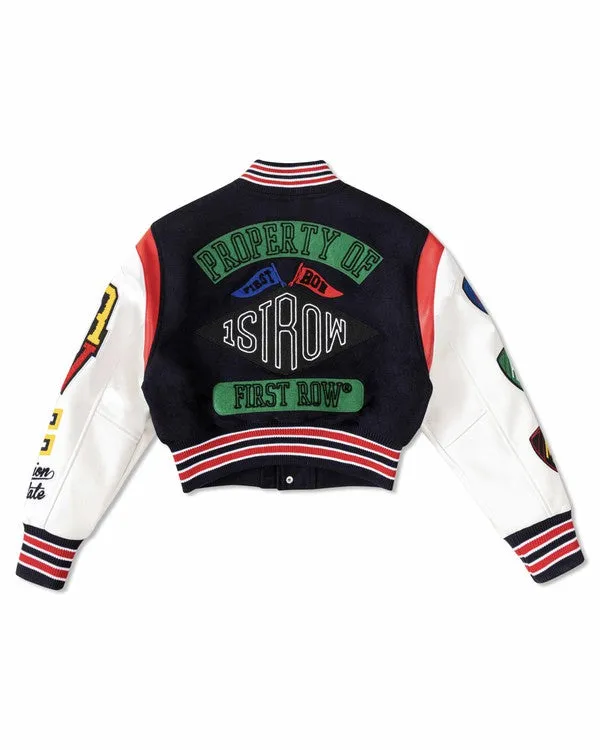 Navy Championship Winner Cropped Varsity Jacket