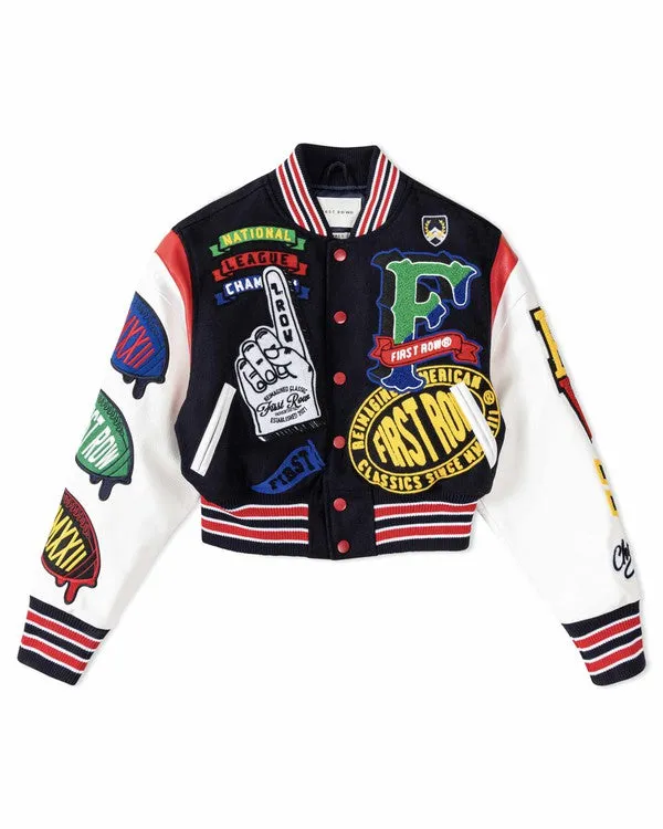 Navy Championship Winner Cropped Varsity Jacket