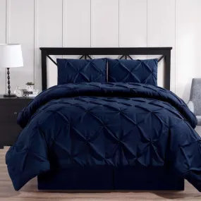 Navy Oxford Double Needle Luxury Soft Pinch Pleated Comforter Set