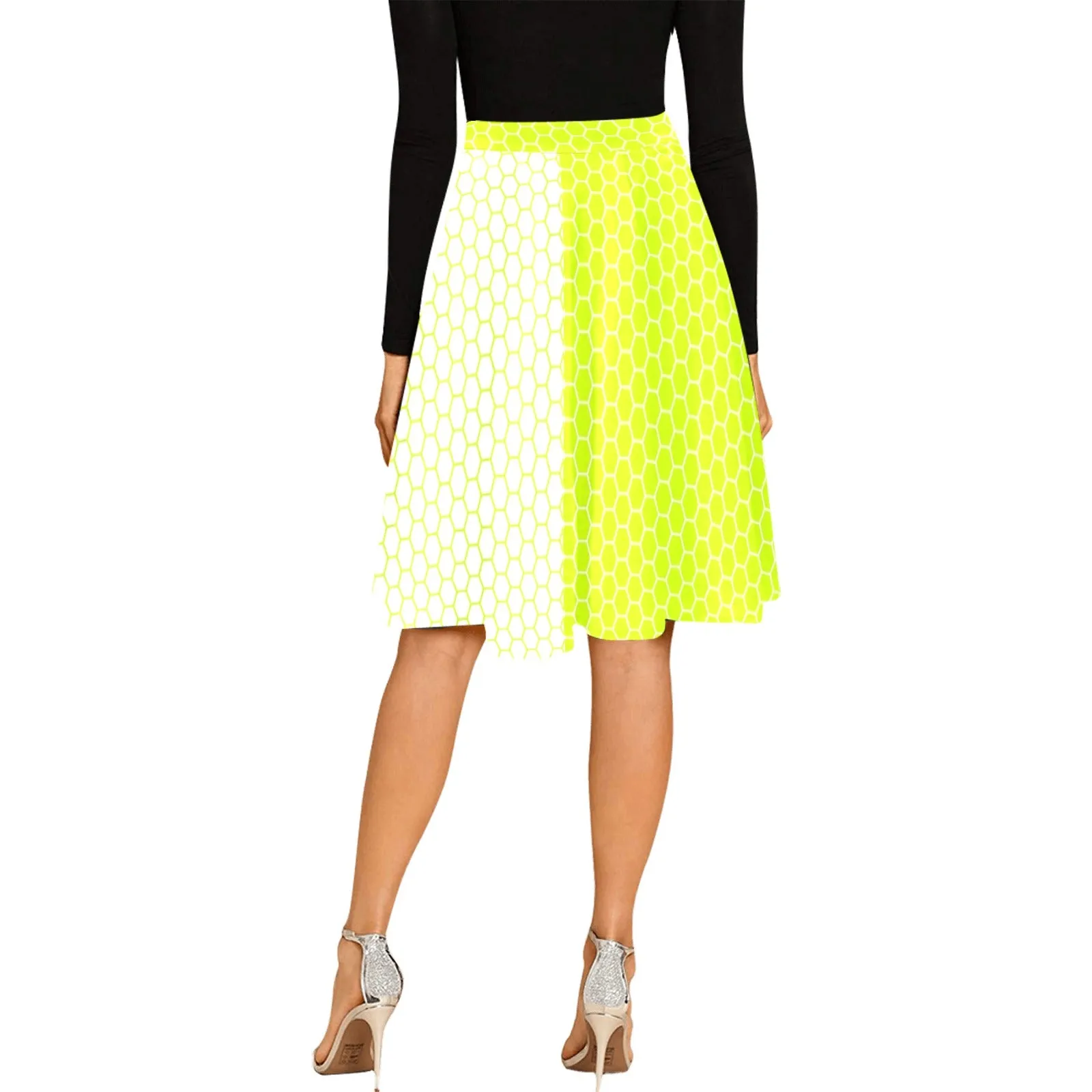 neon green hex white print 5 Melete Pleated Midi Skirt (Model D15)