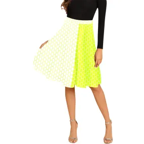 neon green hex white print 5 Melete Pleated Midi Skirt (Model D15)