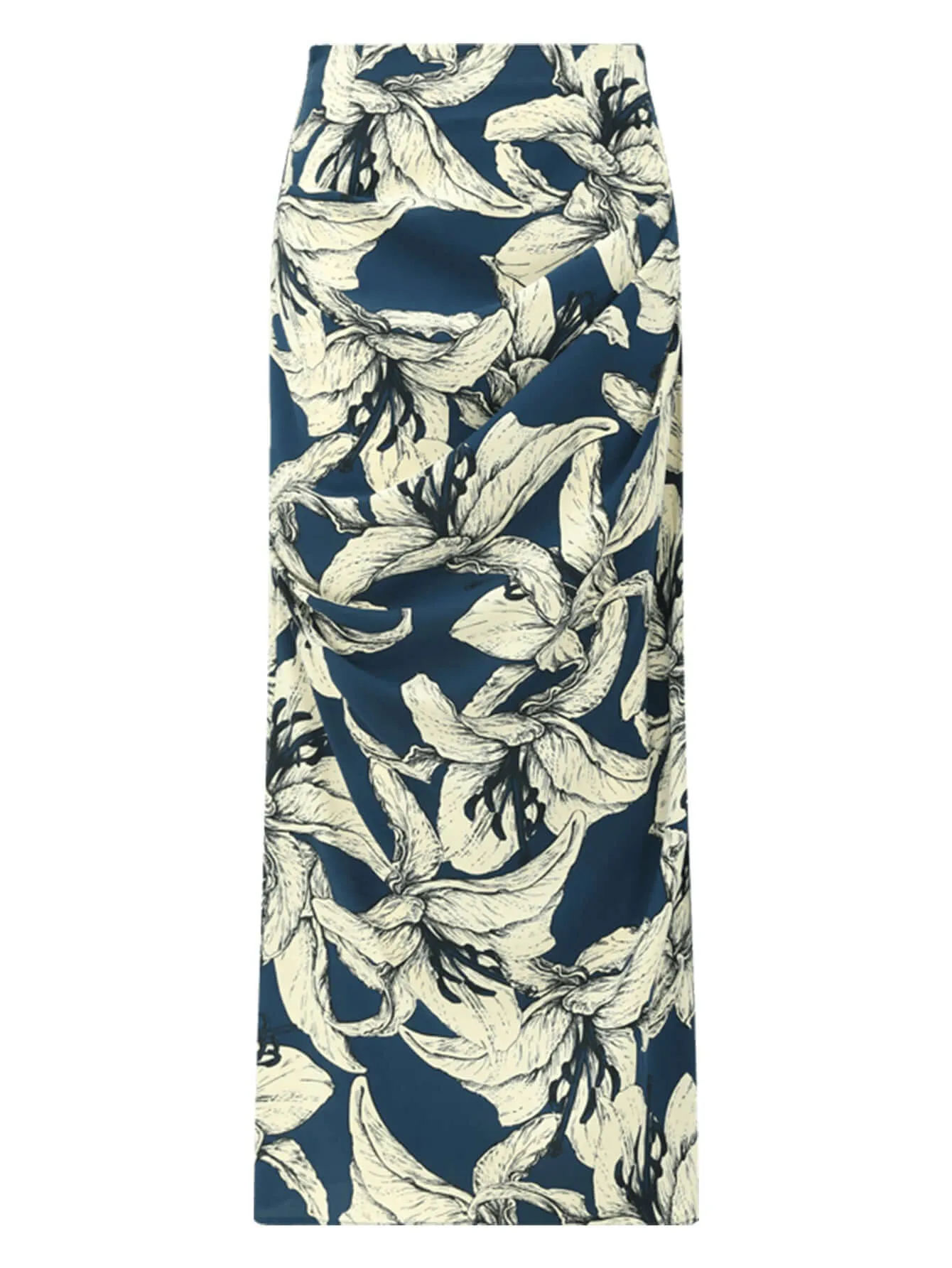 Night Lily Shirring Navy Chiffon Wrap Skirt