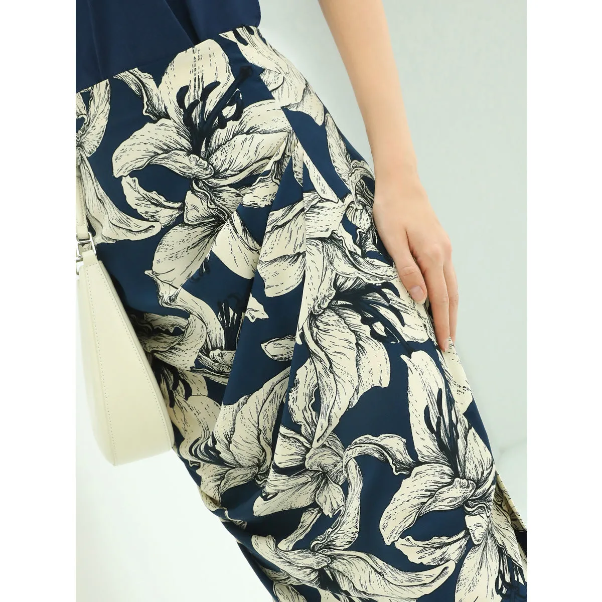 Night Lily Shirring Navy Chiffon Wrap Skirt