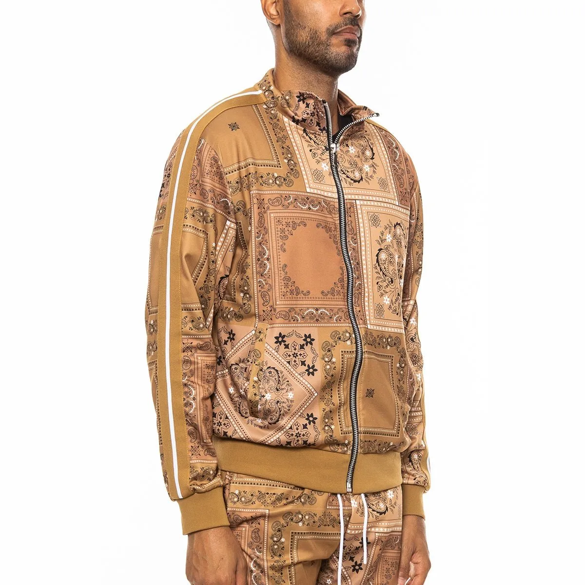 Olive Paisley All Over Print Track Jacket