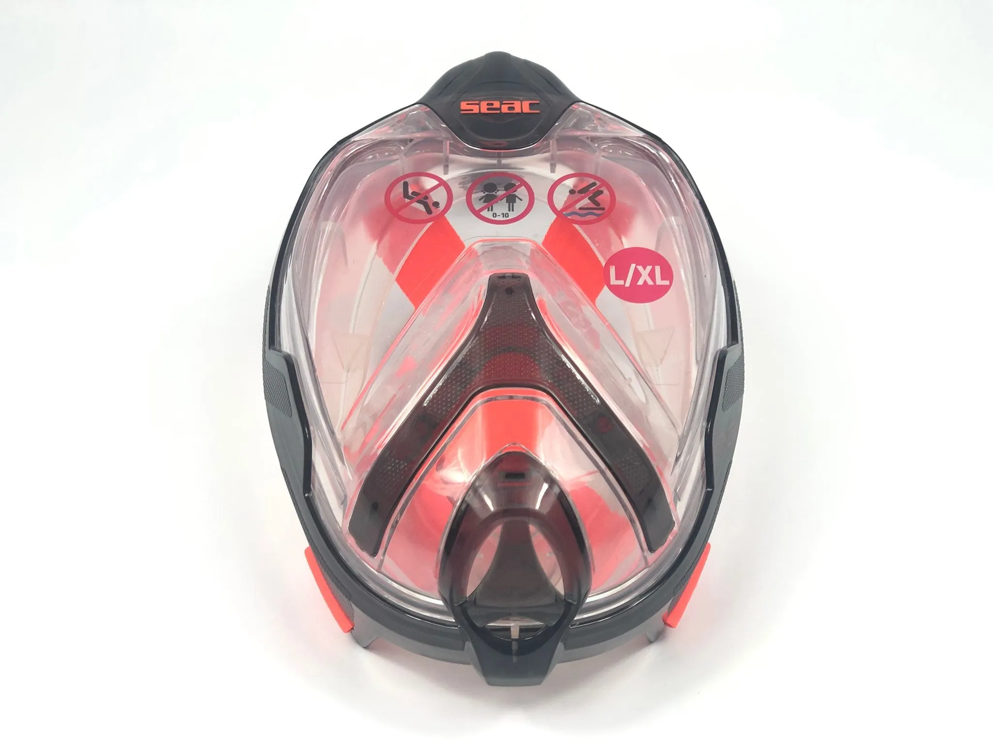 Open Box - Seac Unica Full Face 180° GoPro Compatible Snorkel Mask, Black/Orange, Large/XLarge