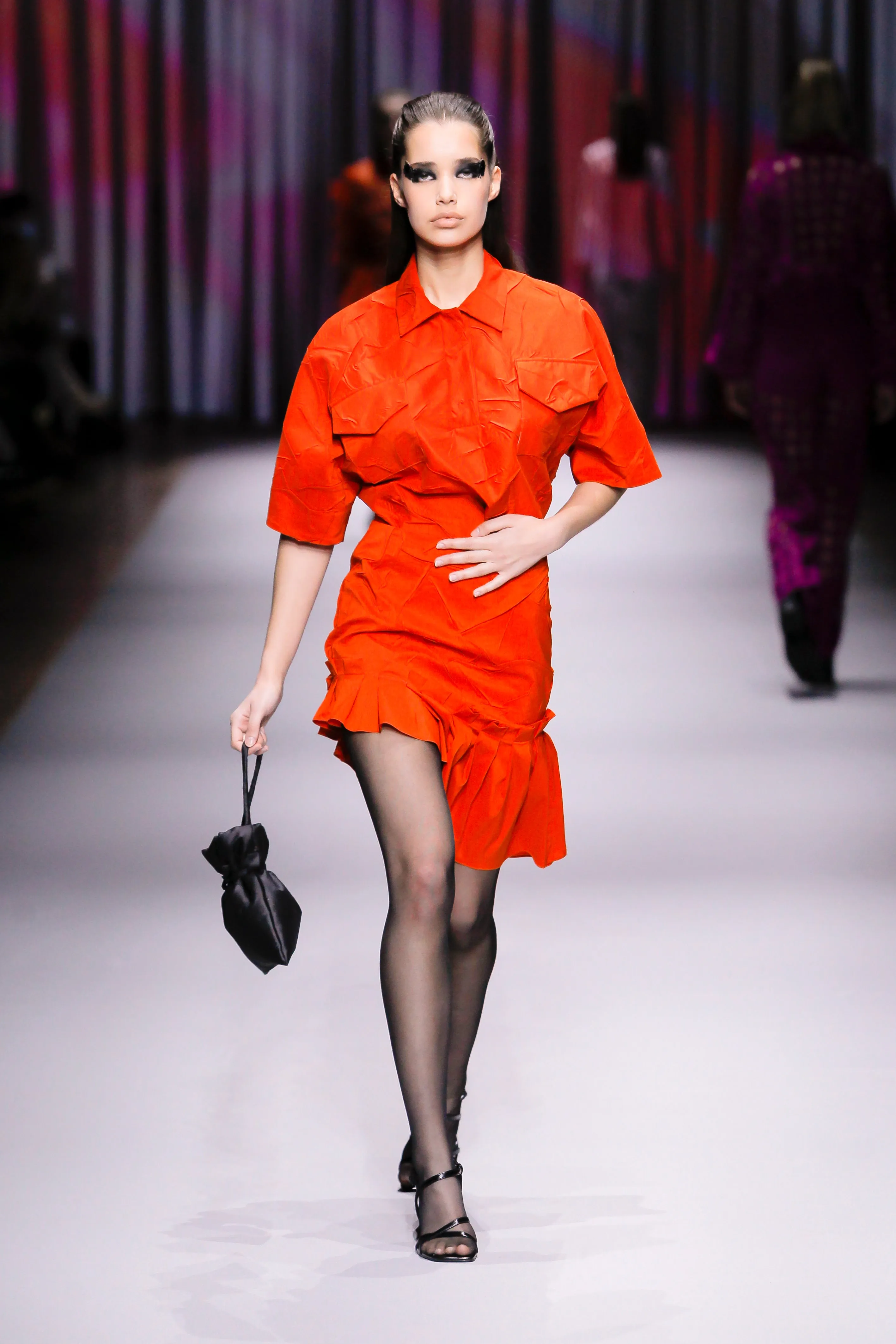 Orange Mini Skirt with Asymmetrical Frill