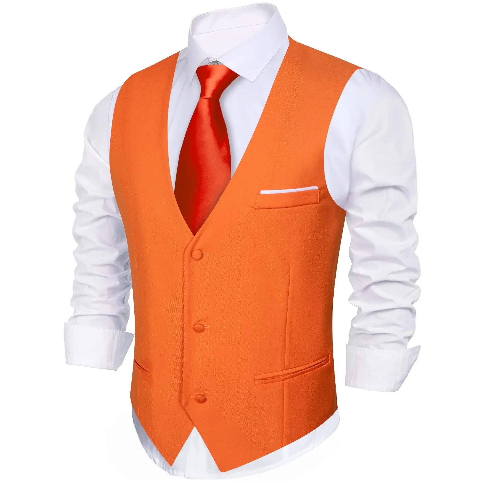 Orange Solid Silk Men's V-Neck Business Vest