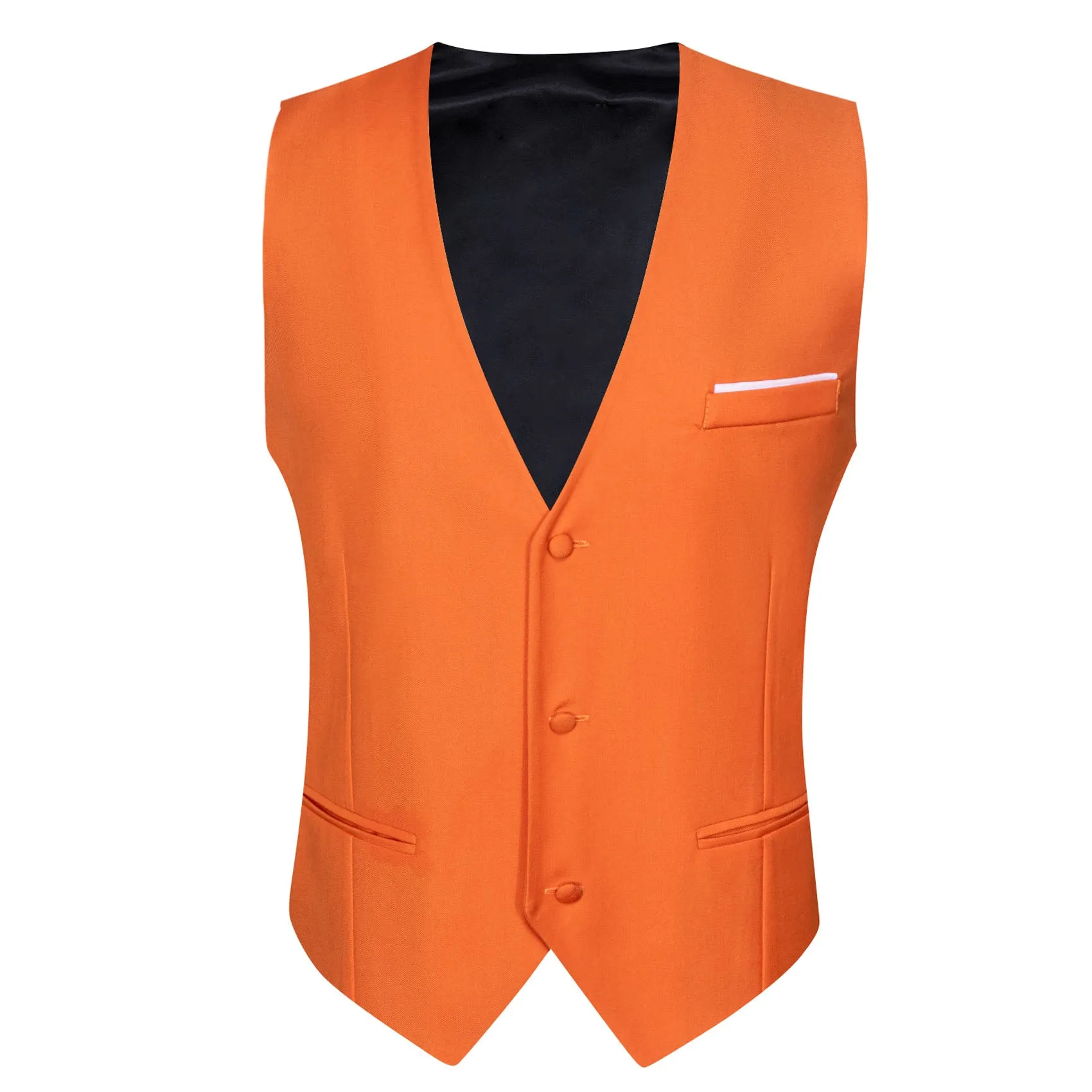 Orange Solid Silk Men's V-Neck Business Vest