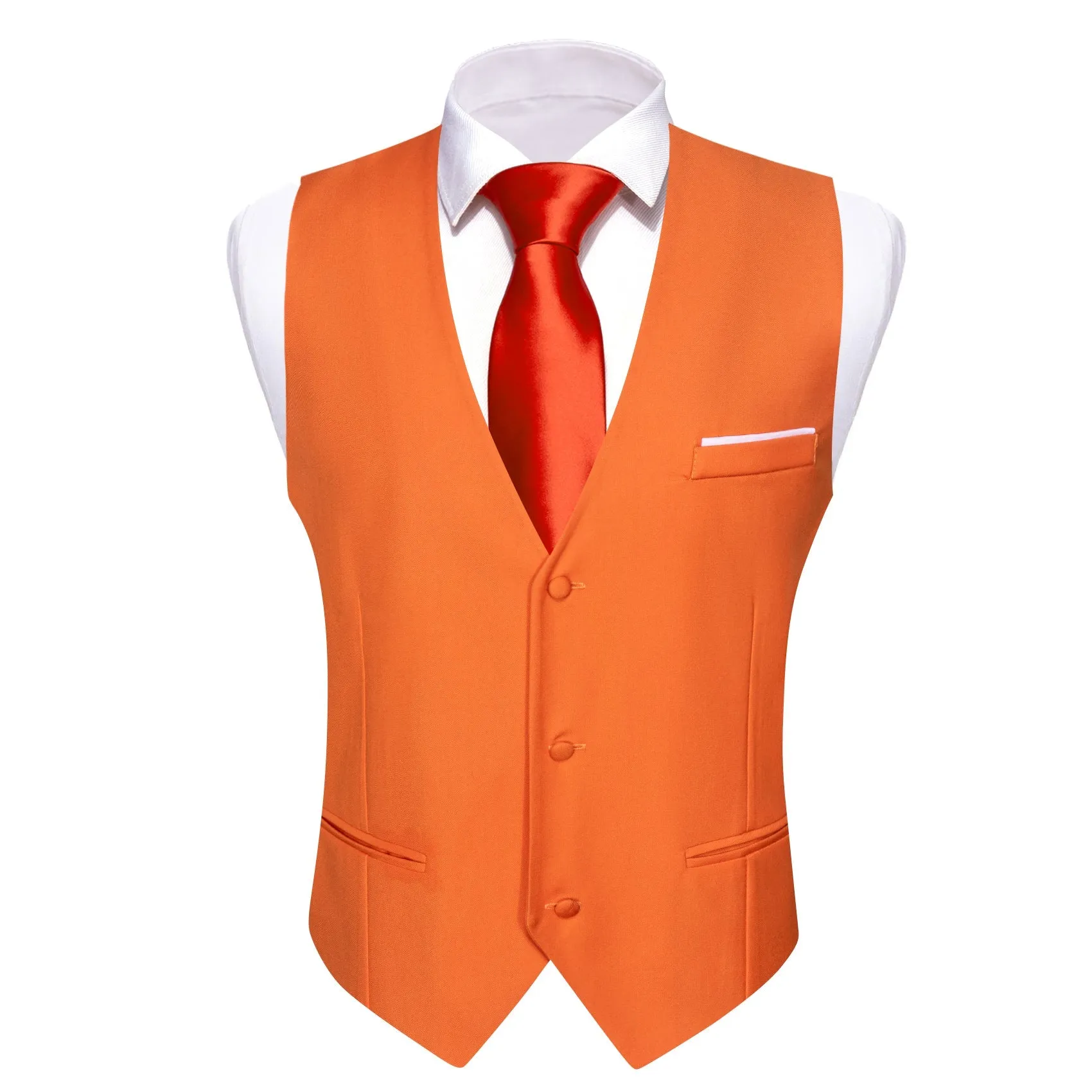 Orange Solid Silk Men's V-Neck Business Vest