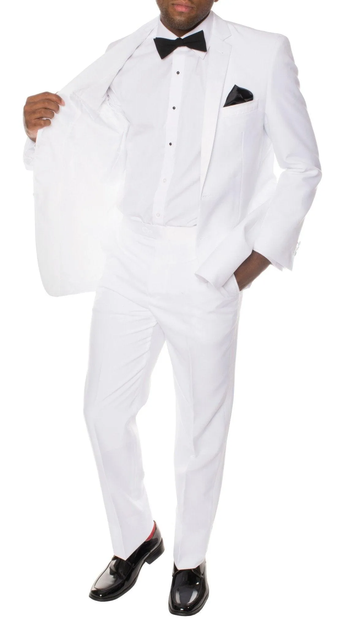 Paul Lorenzo Mens White Regular Fit 2 Piece Tuxedo