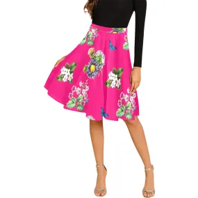 pink floral butterfly print Melete Pleated Midi Skirt (Model D15)