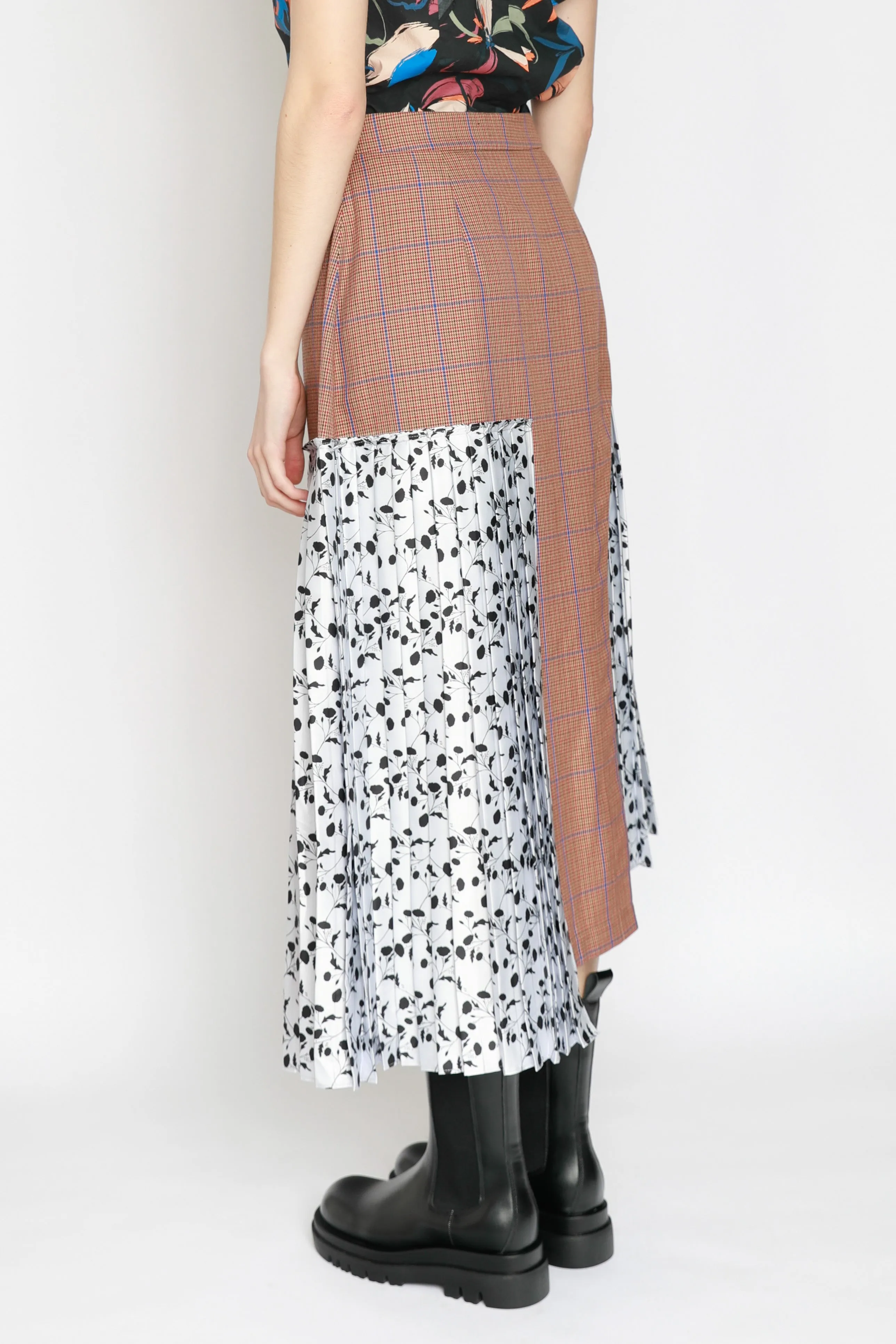 Plaid Silk and Wool Deconstructed Pleated Skirt