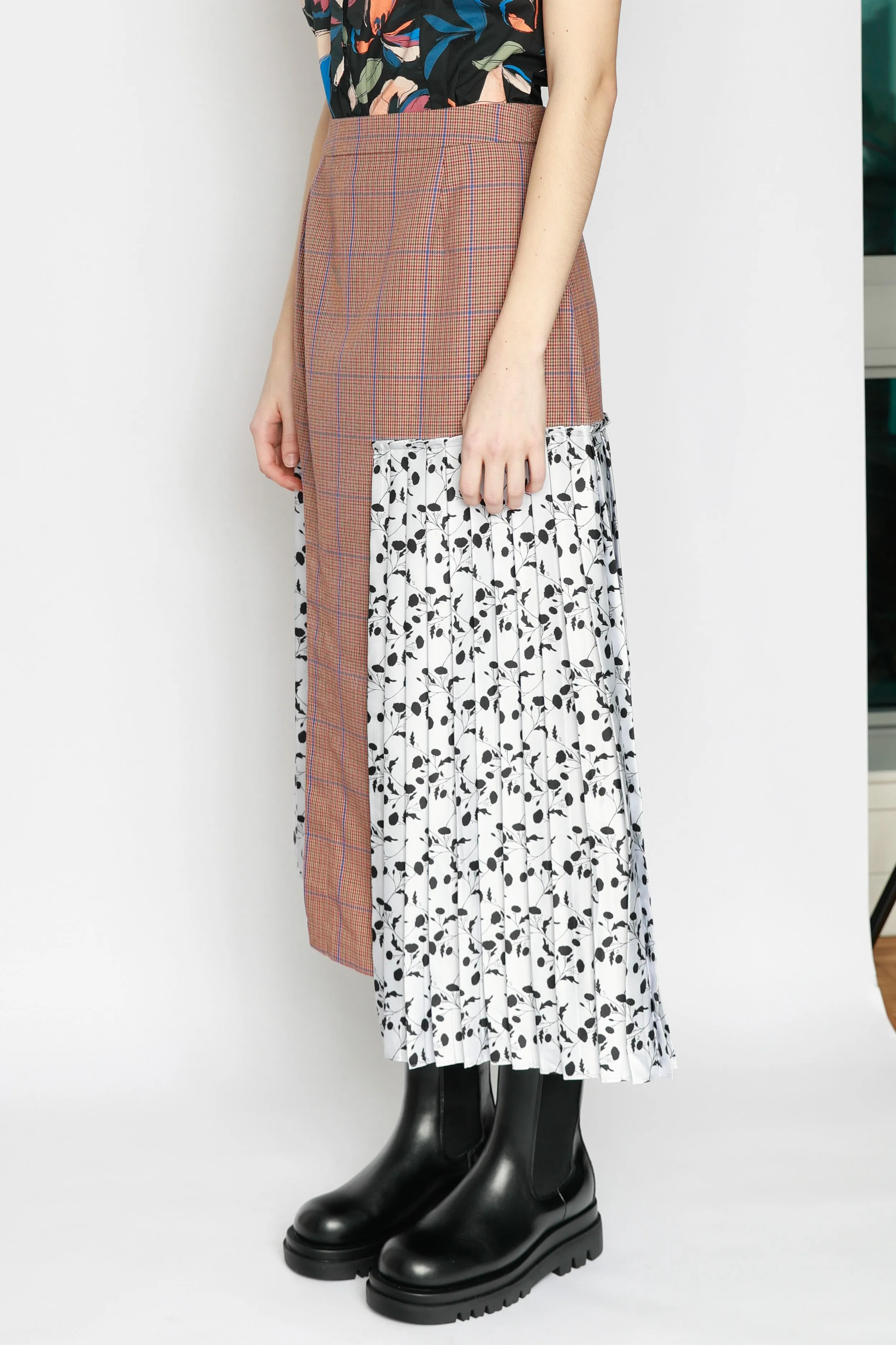 Plaid Silk and Wool Deconstructed Pleated Skirt