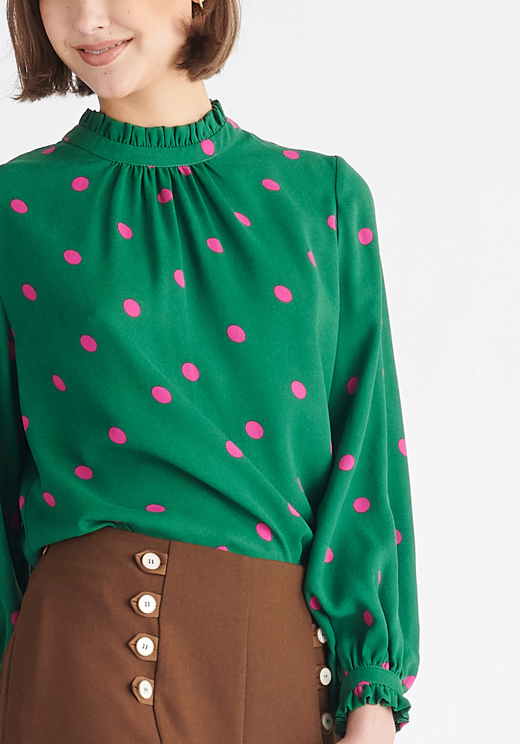 Pleated Collar Polka Dot Blouse