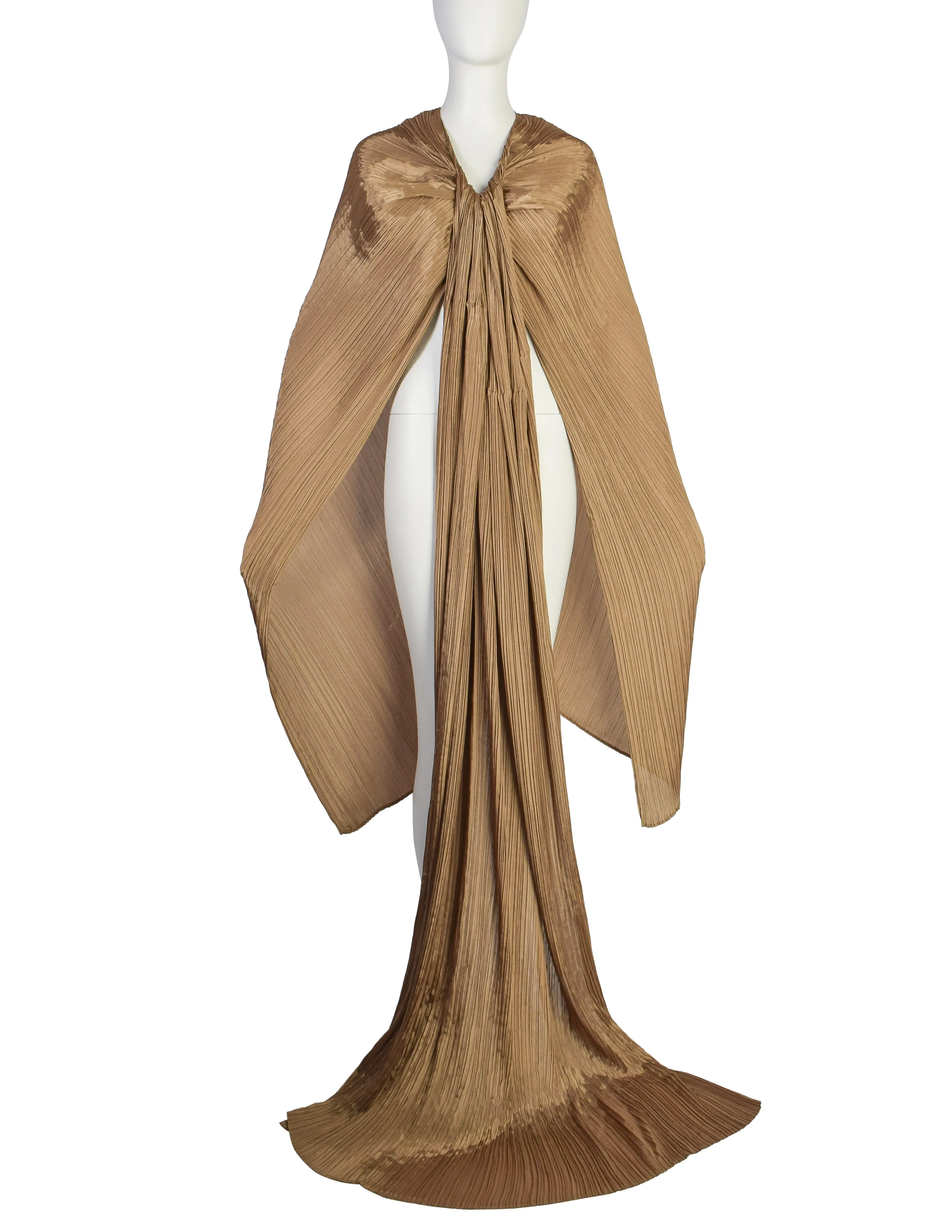 Pleats Please by Issey Miyake Metallic Sage Dramatic Madame T Wrap Cape Tunic Caftan Dress