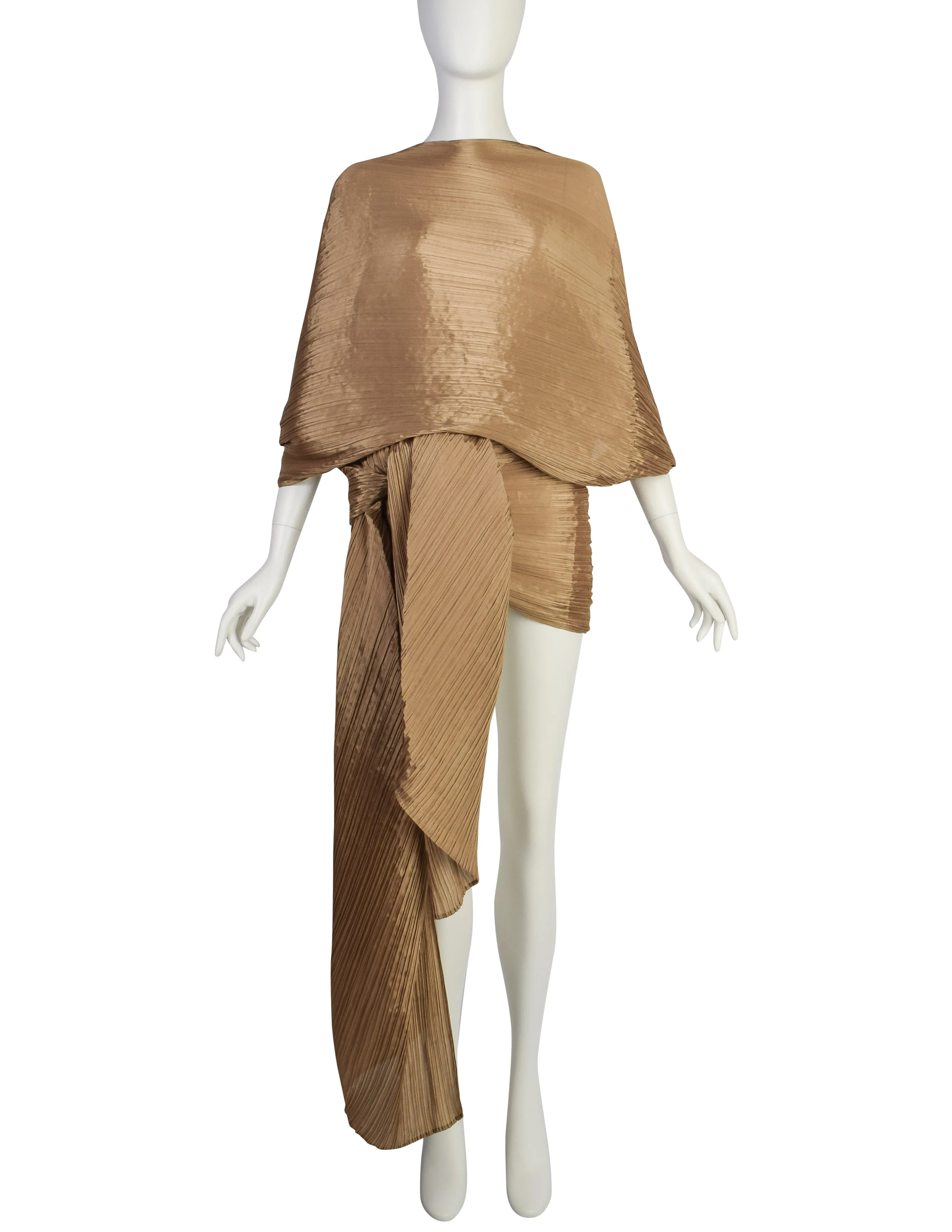 Pleats Please by Issey Miyake Metallic Sage Dramatic Madame T Wrap Cape Tunic Caftan Dress