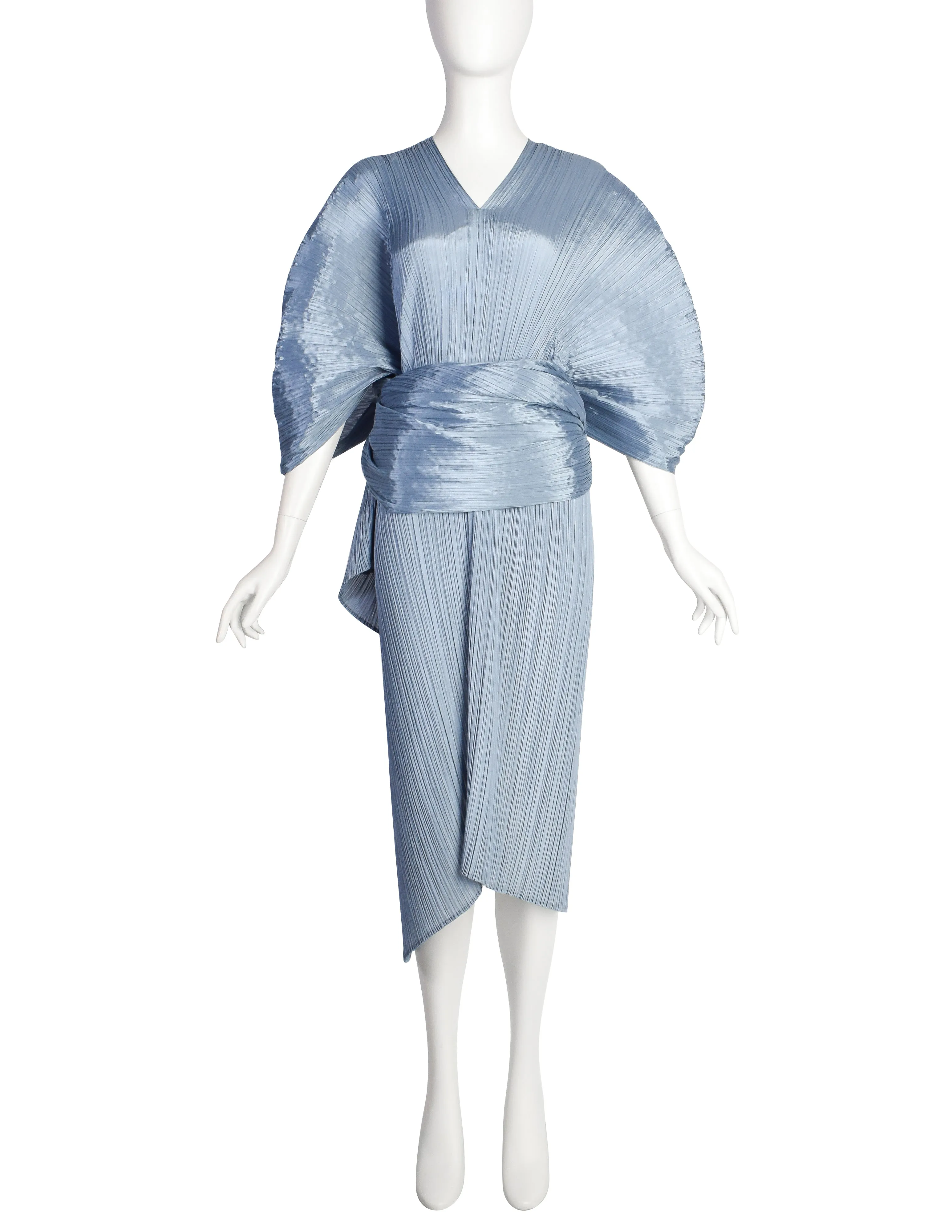 Pleats Please by Issey Miyake Metallic Sage Dramatic Madame T Wrap Cape Tunic Caftan Dress