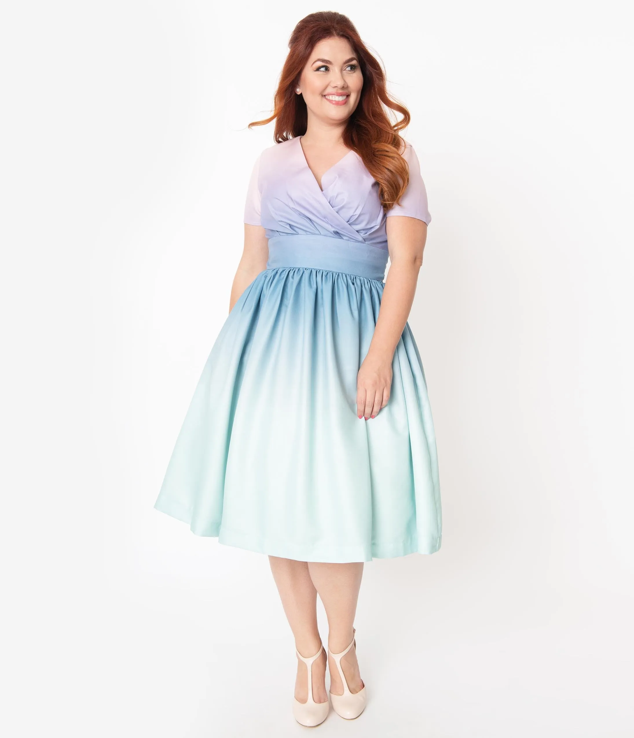 Plus Size Pastel Rainbow Ombre Alyssa Swing Dress