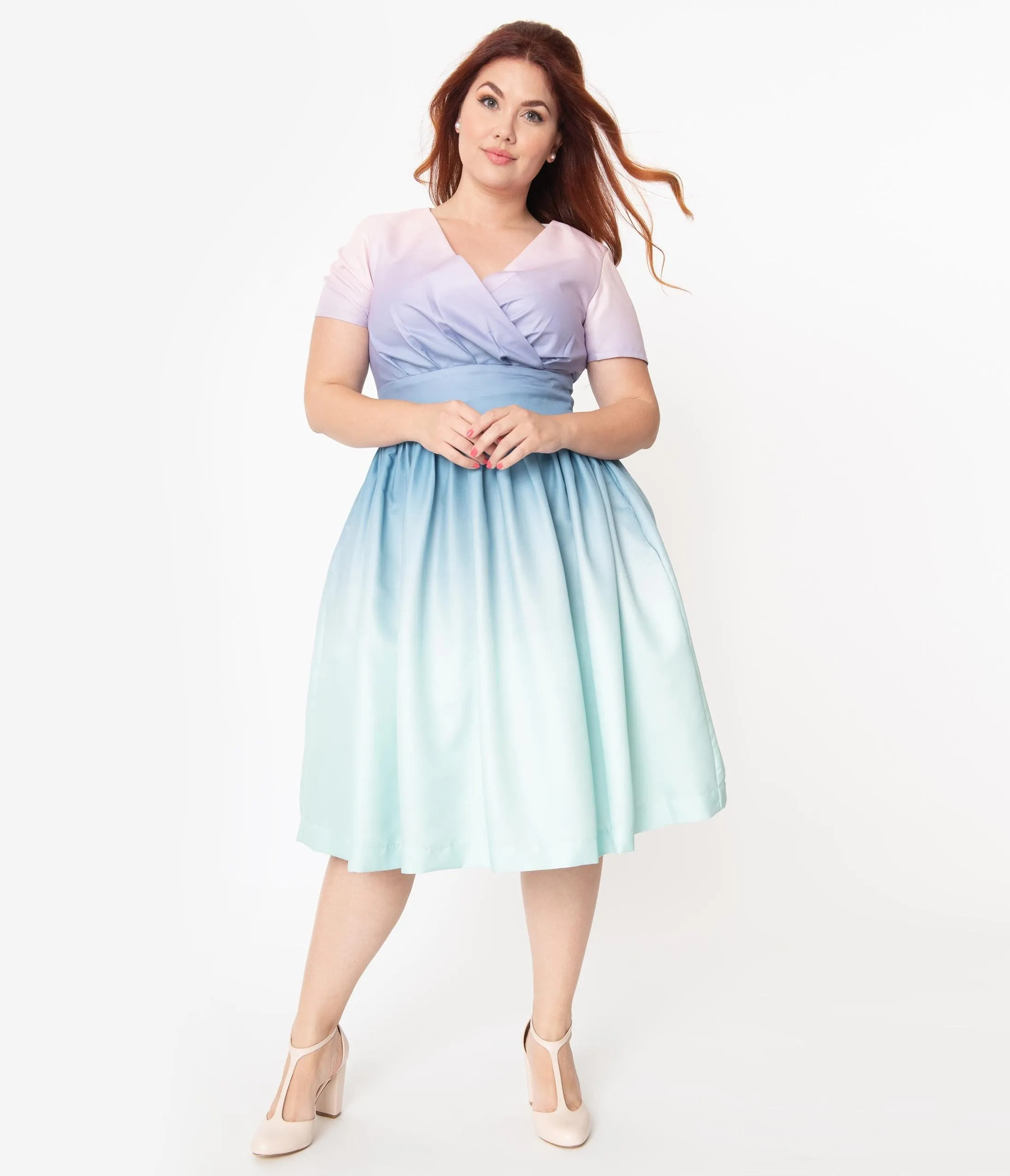 Plus Size Pastel Rainbow Ombre Alyssa Swing Dress