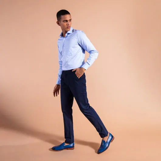 Prussian Blue Midnight Blue Cotton Lycra Stretch Chinos