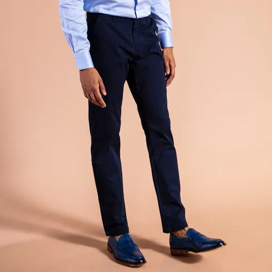 Prussian Blue Midnight Blue Cotton Lycra Stretch Chinos