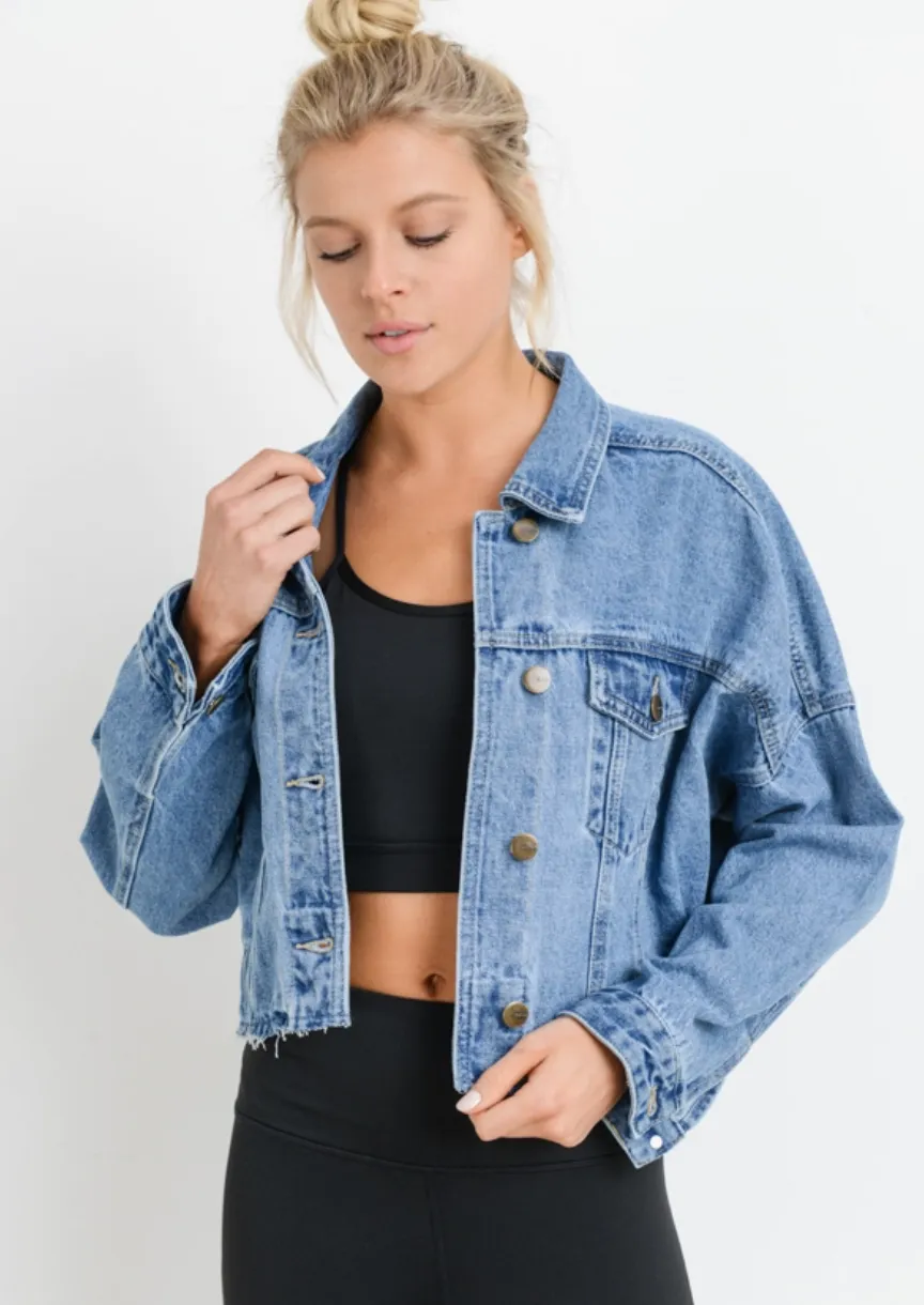 Raw and Ribbed Cropped Denim Jacket