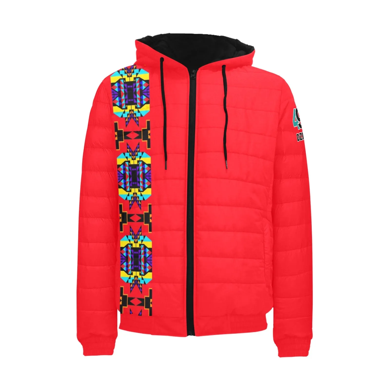 Red Blanket Strip II Men's Padded Hooded Jacket