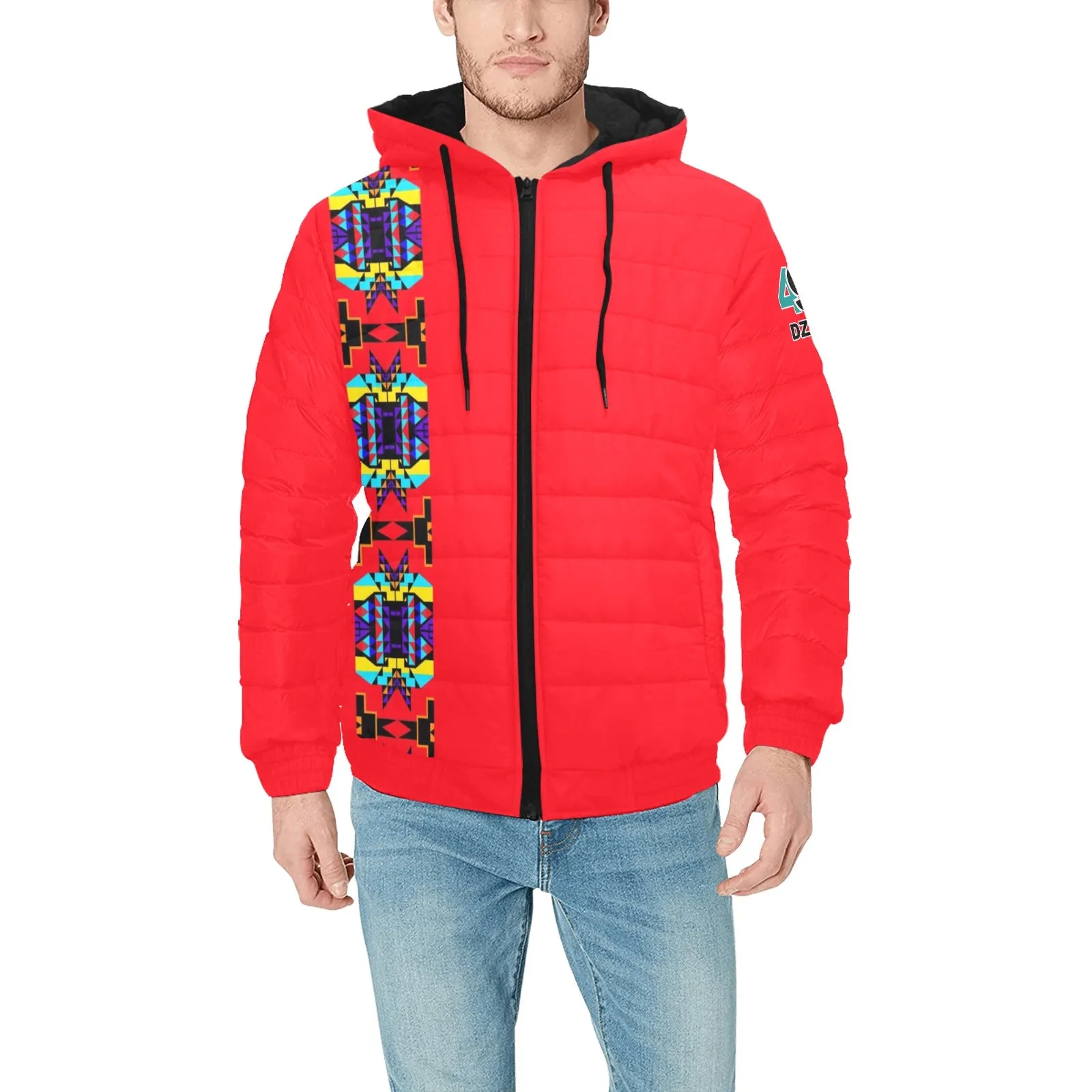 Red Blanket Strip II Men's Padded Hooded Jacket