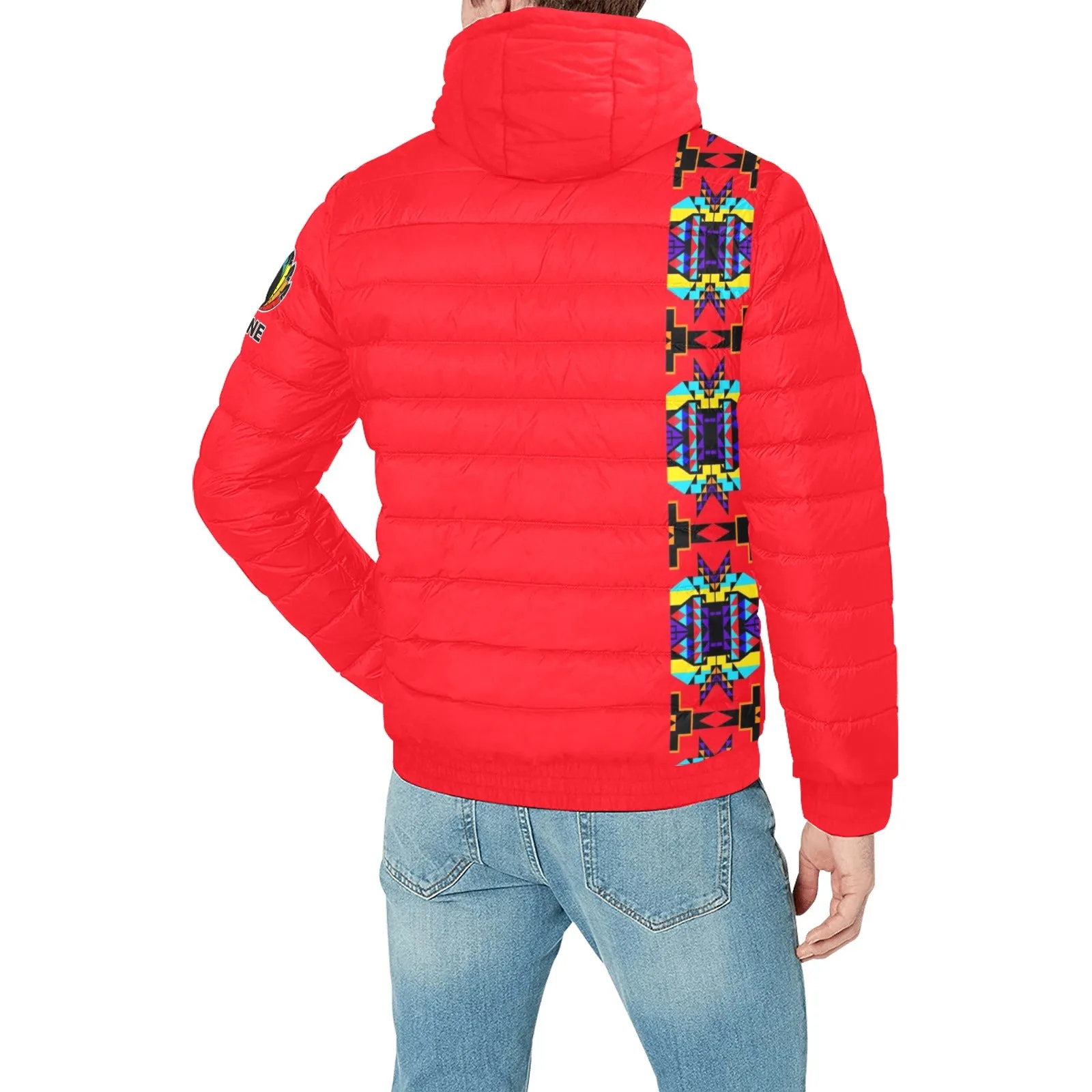 Red Blanket Strip II Men's Padded Hooded Jacket