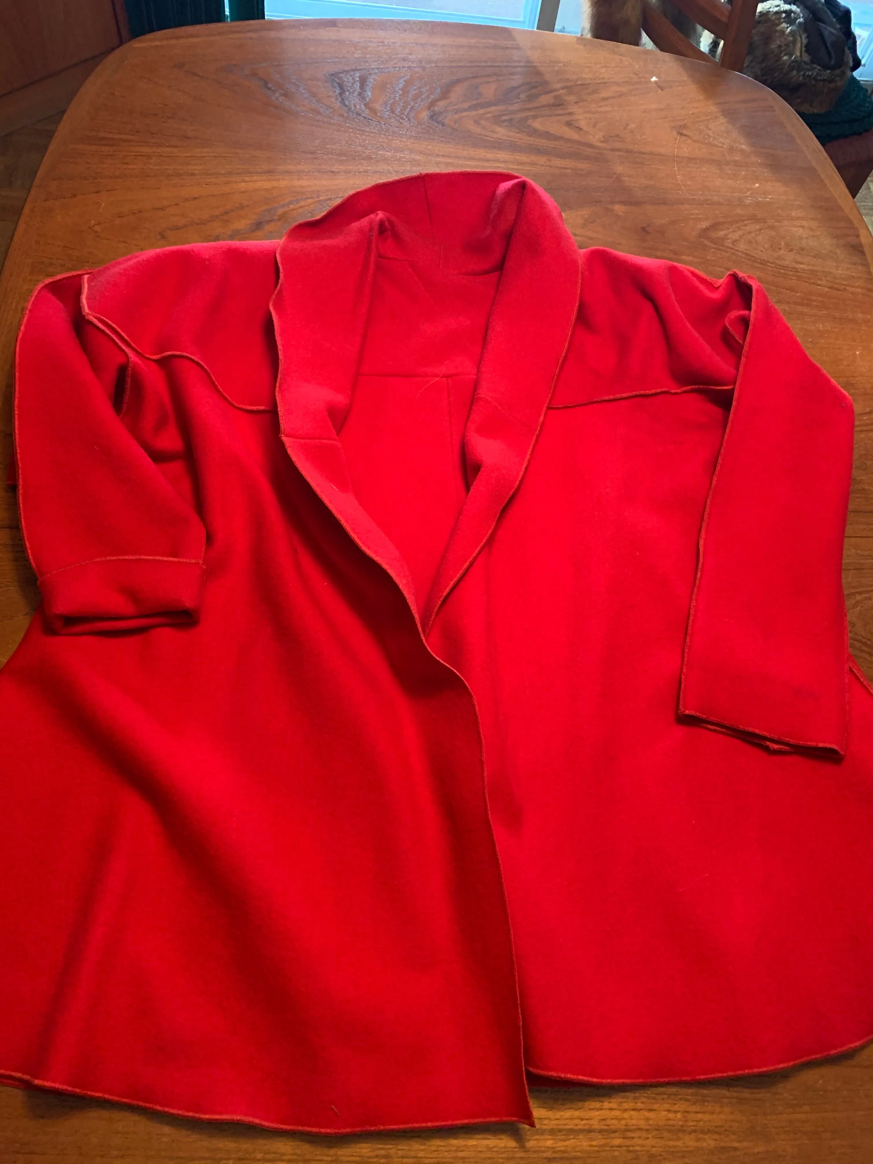 Red Drape Front Swing Coat