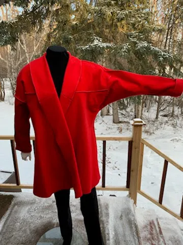 Red Drape Front Swing Coat