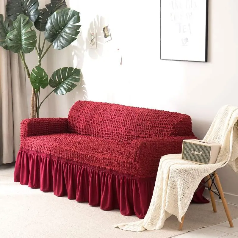 Red wine - Stretch Sofa Covers With Pleated Skirt - The Sofa Cover House