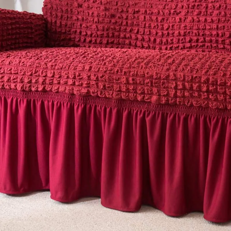 Red wine - Stretch Sofa Covers With Pleated Skirt - The Sofa Cover House