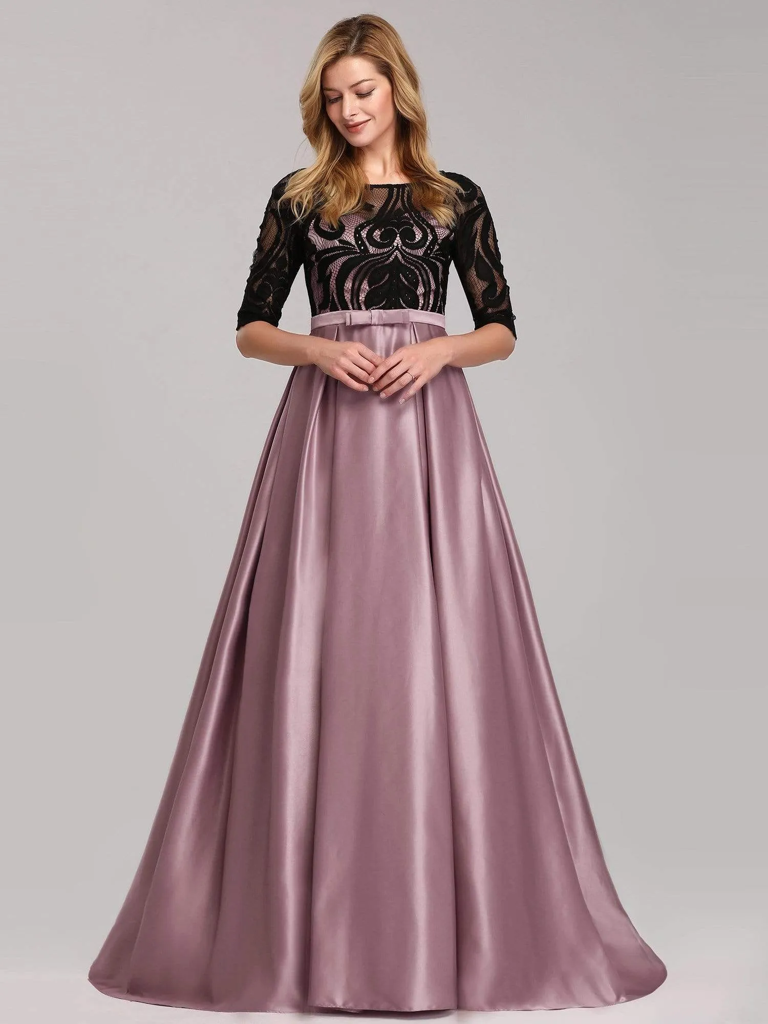 Round Neck Formal Evening Gowns for Women with Lace Sleeve